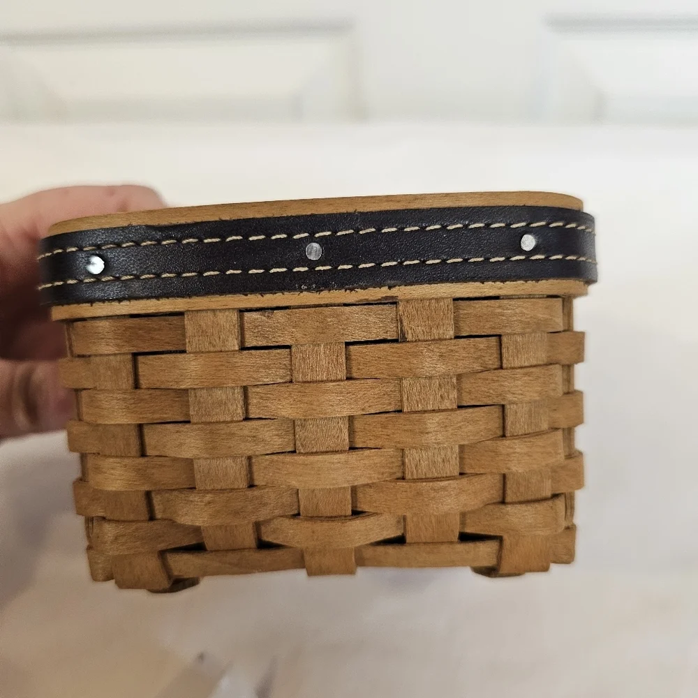 Longaberger 2003 Vintage Fathers Day Pocket Change Basket Leather Trim Woven